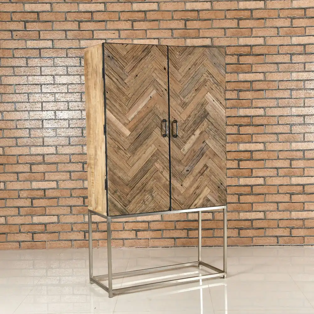 Reclaimed Drift Wood & Iron Almirah with 2 Doors - popular handicrafts